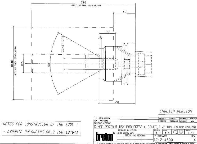 CNC-Cone for Breton HSK80 R1/2&quot; Internal