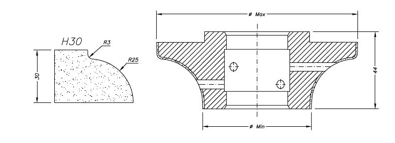 Marmo Fraise Profilage pour Granit et Composite Ø60 mm H30 - Alésage 35 mm pour CNC